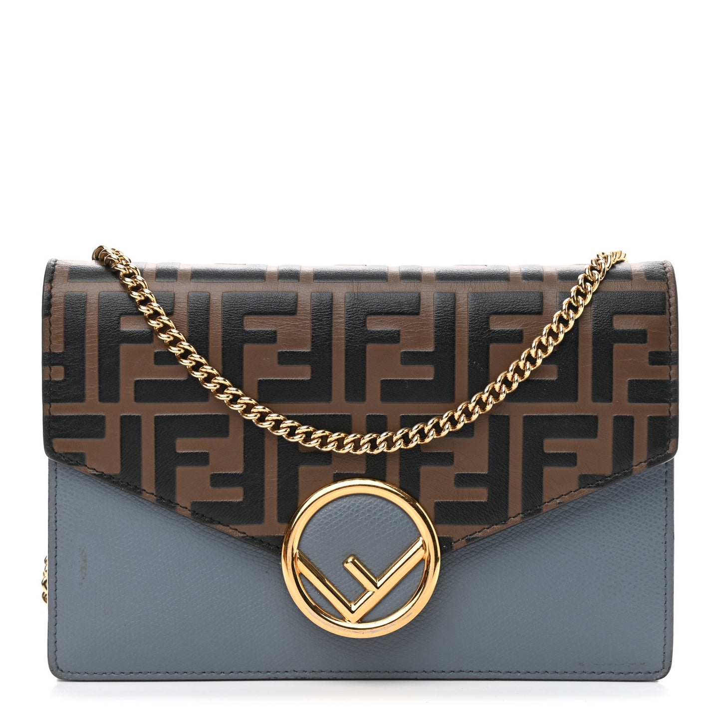 Vitello Cruise F is Fendi Bi-Color FF 1974 Embossed Medium Envelope Wallet On Chain Maya Black Azzurro Merlino