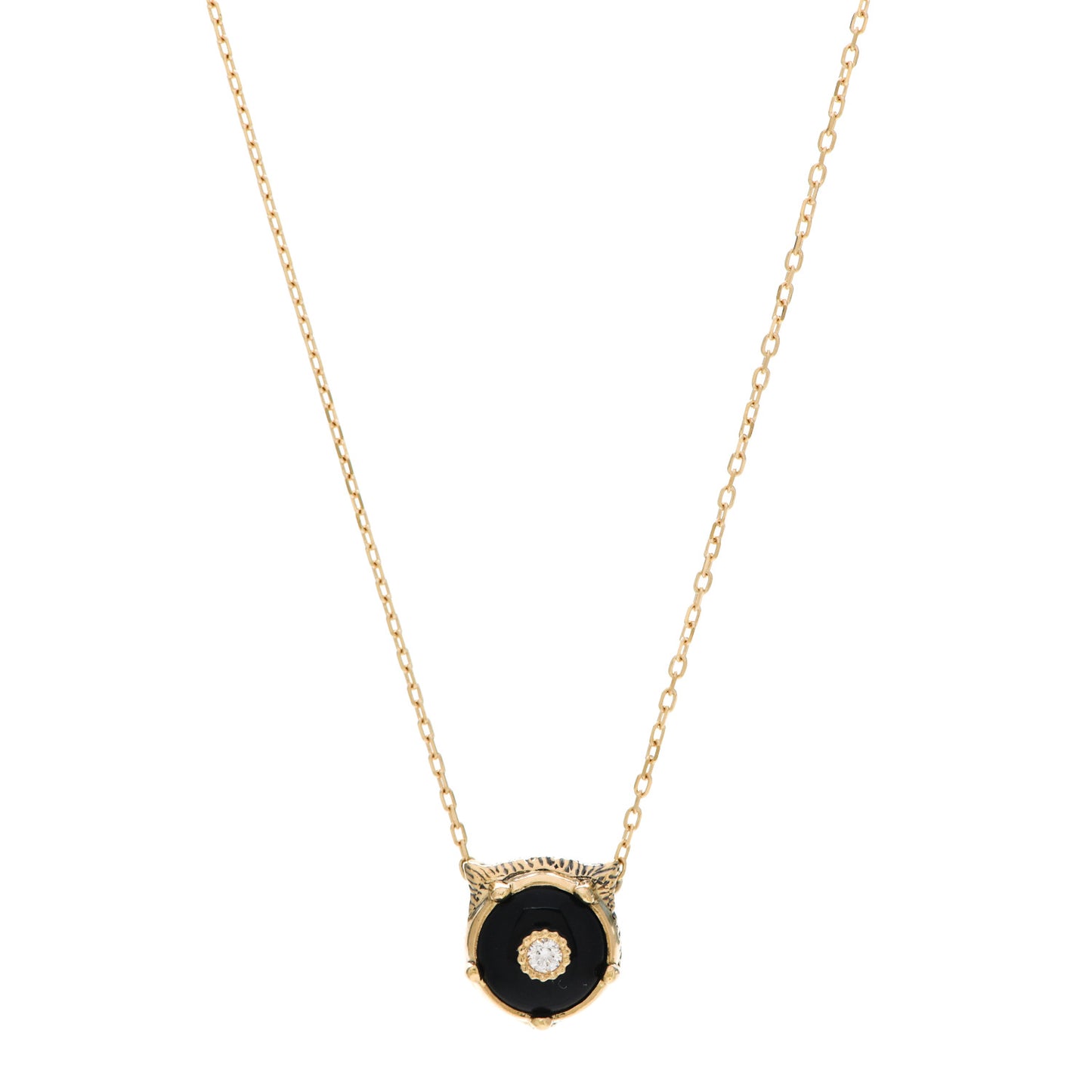 18K Yellow Gold Diamond Onyx Le Marche Des Merveilles Feline Pendant Necklace