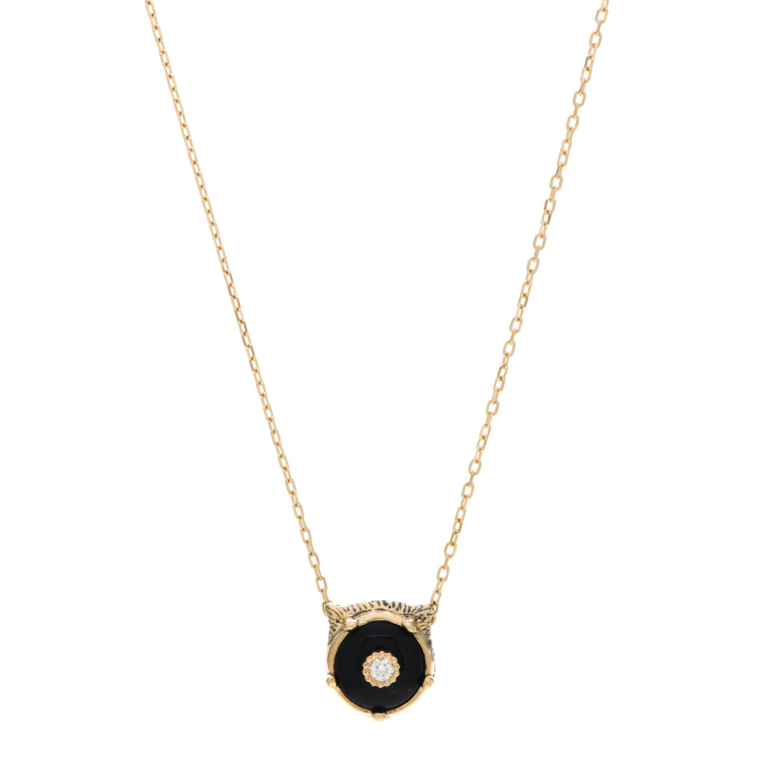 Gucci 18K Yellow Gold Diamond Onyx Le Marche Des Merveilles Feline Pendant Necklace 4 of 6