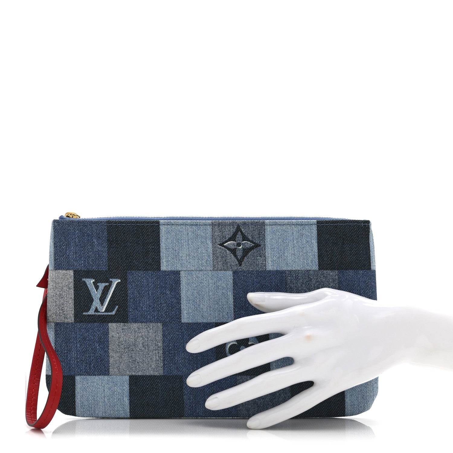 Louis Vuitton Denim Damier Monogram Patchwork Neverfull MM Pochette  Blue Rouge 2 of 10