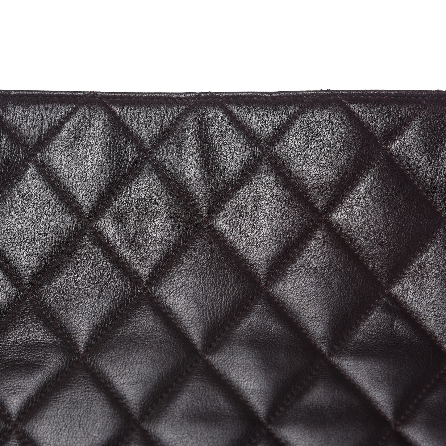 Lambskin Quilted Shopping Tote Dark Brown