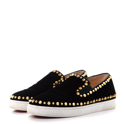 Christian Louboutin Velvet Womens Spikes Pik Boat Sneakers 38 Black 3 of 10