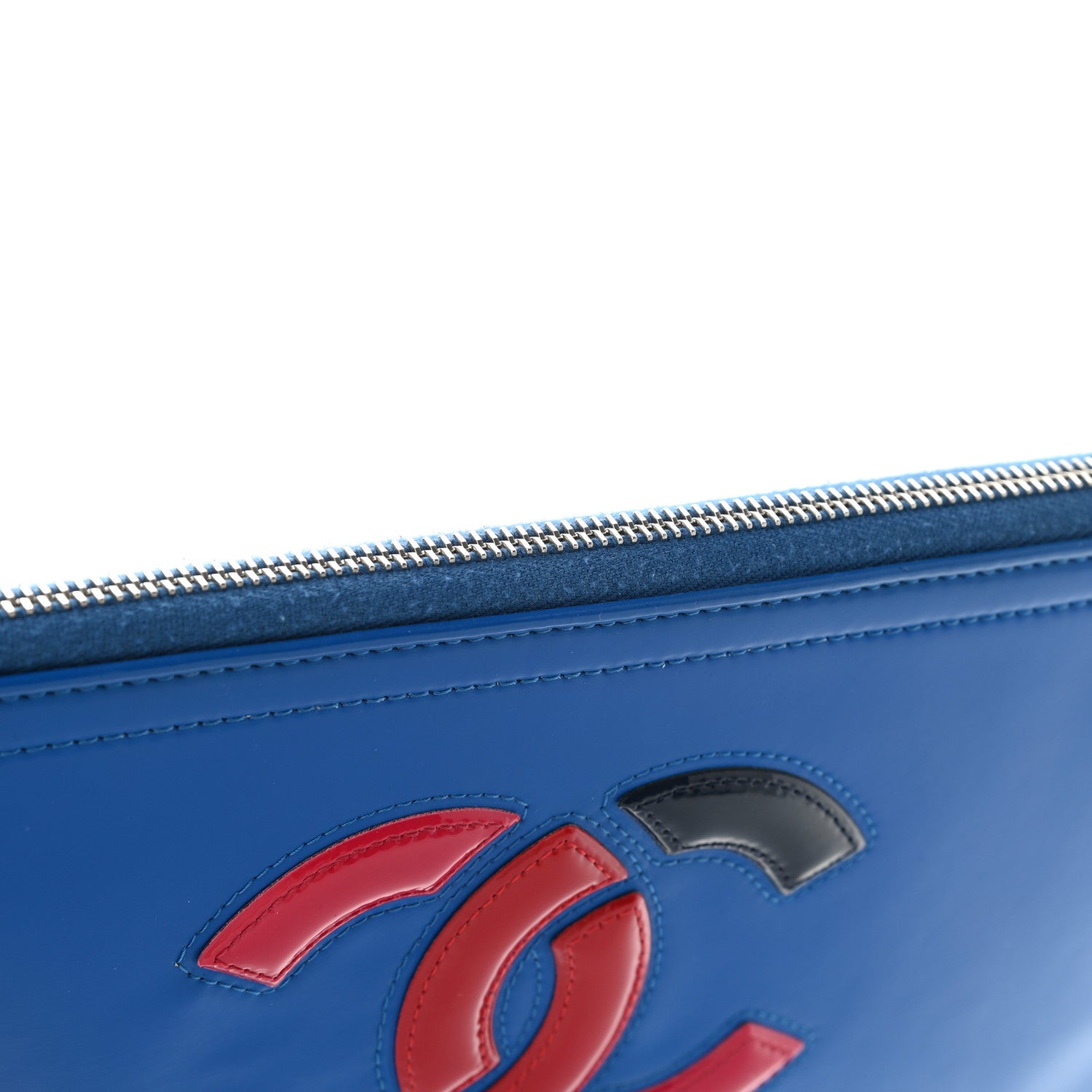 Chanel Vinyl Patent Lipstick Wristlet Wallet Blue 10 of 13
