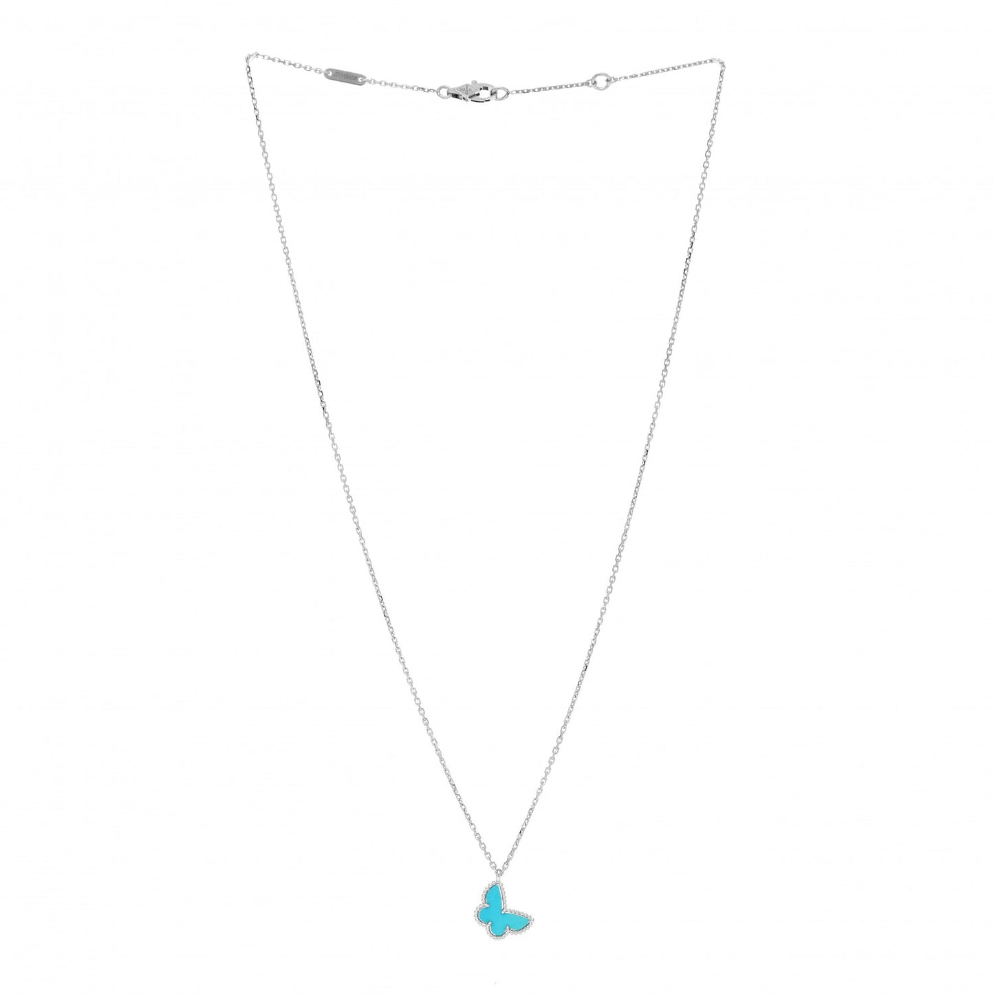 18K White Gold Turquoise Sweet Alhambra Butterfly Pendant Necklace