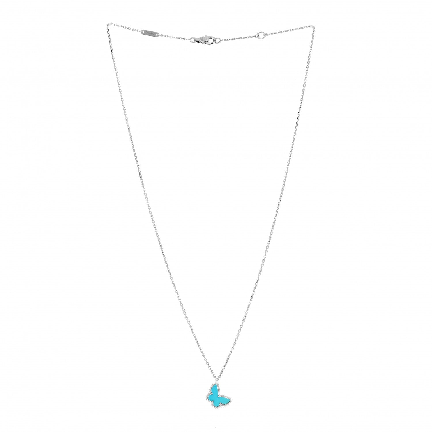 Van Cleef & Arpels 18K White Gold Turquoise Sweet Alhambra Butterfly Pendant Necklace 3 of 4