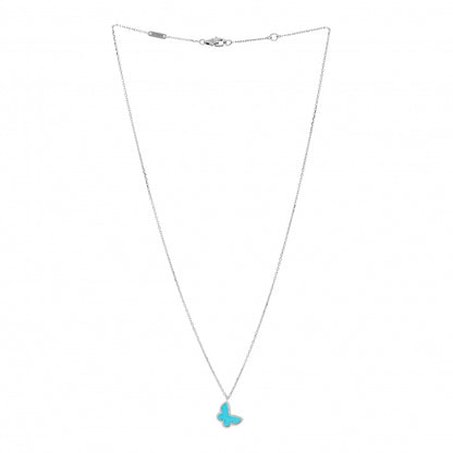 Van Cleef & Arpels 18K White Gold Turquoise Sweet Alhambra Butterfly Pendant Necklace 3 of 4