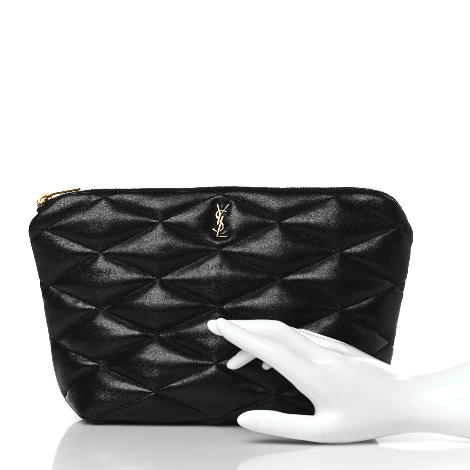 Saint Laurent Lambskin Monogram Medium Sade Puffer Pouch Black 2 of 10