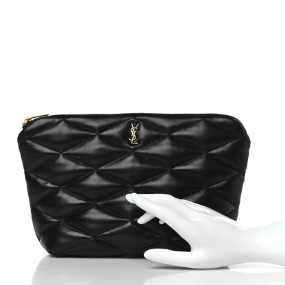 Saint Laurent Lambskin Monogram Medium Sade Puffer Pouch Black 2 of 10