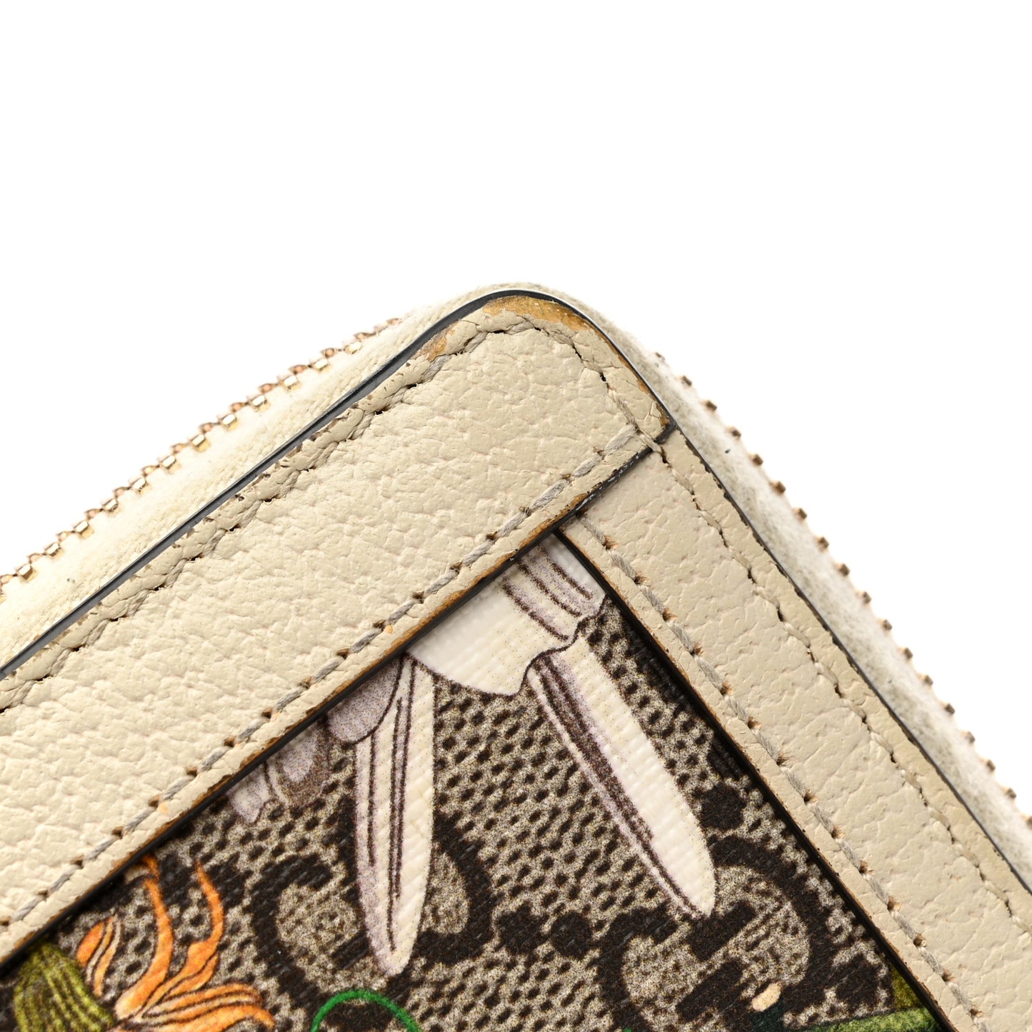 GG Supreme Monogram Flora Ophidia Zip Around Wallet White