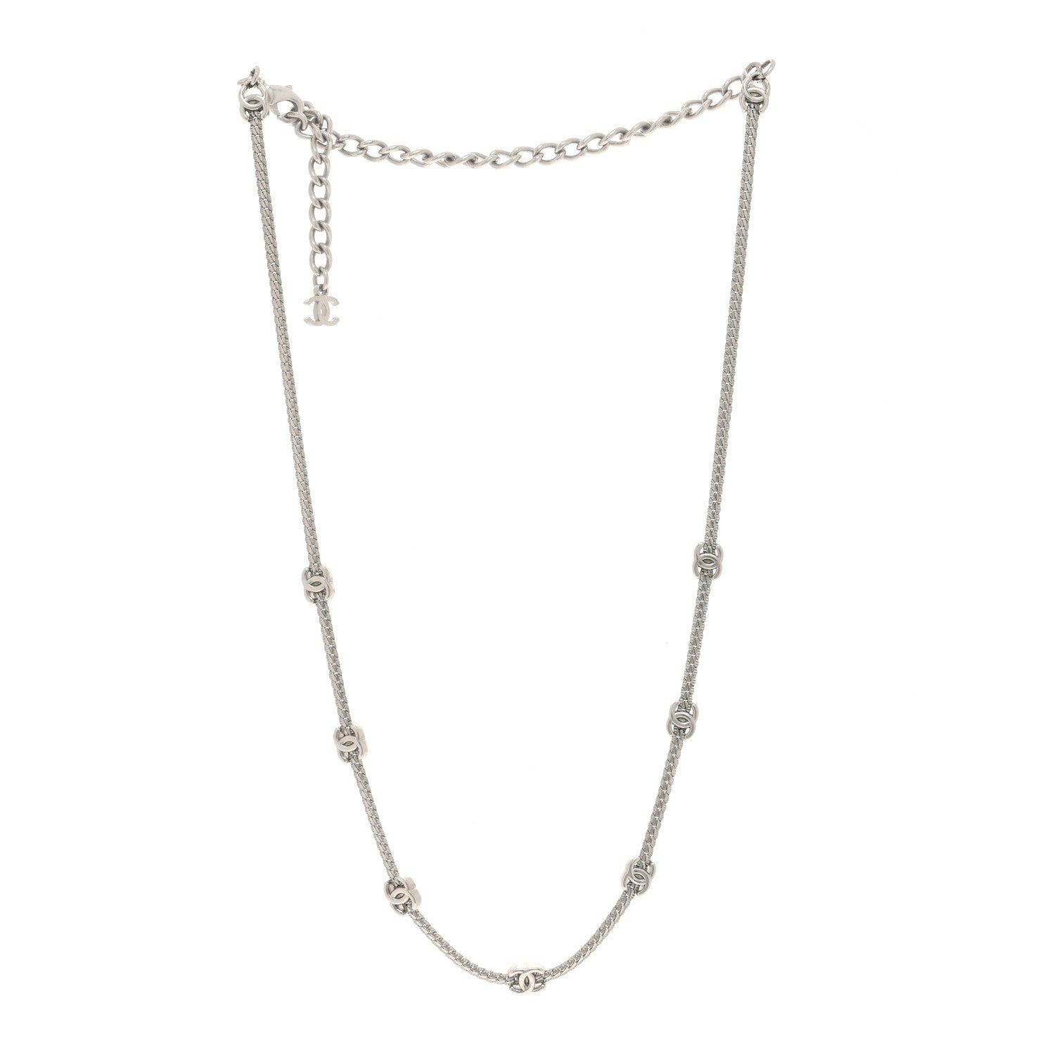 Chanel Metal CC Short Chain Necklace Silver 2 of 5
