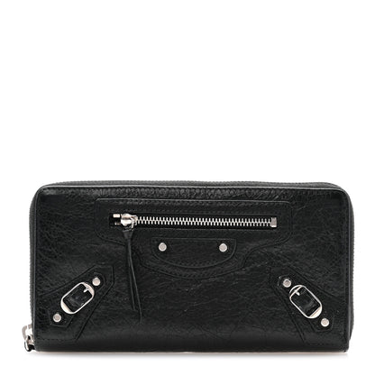 Balenciaga Agneau Classic Silver Hardware Continental Zip Around Wallet Black 1 of 11