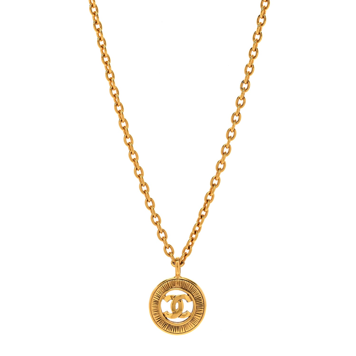 Chanel Metal CC Sunburst Chain Pendant Necklace Gold 1 of 4