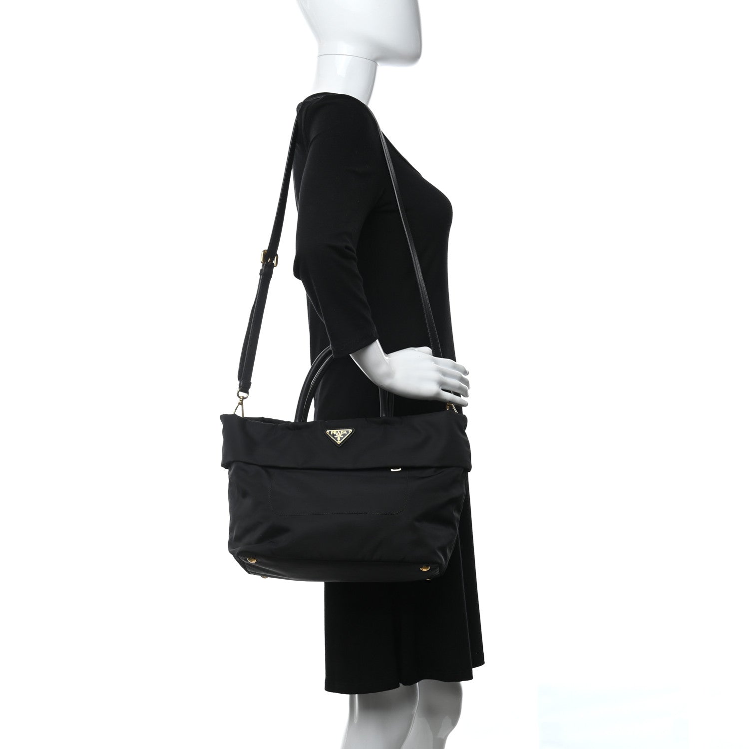 Prada Tessuto Nylon Calfskin Tote Black 2 of 10