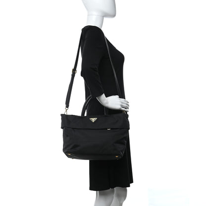 Prada Tessuto Nylon Calfskin Tote Black 2 of 10