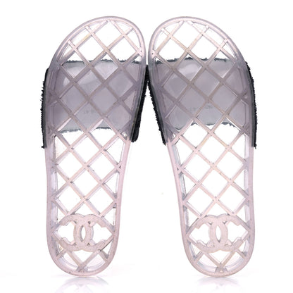 Chanel PVC Transparent Fabric CC Flat Slide Sandals 41 Navy 5 of 15