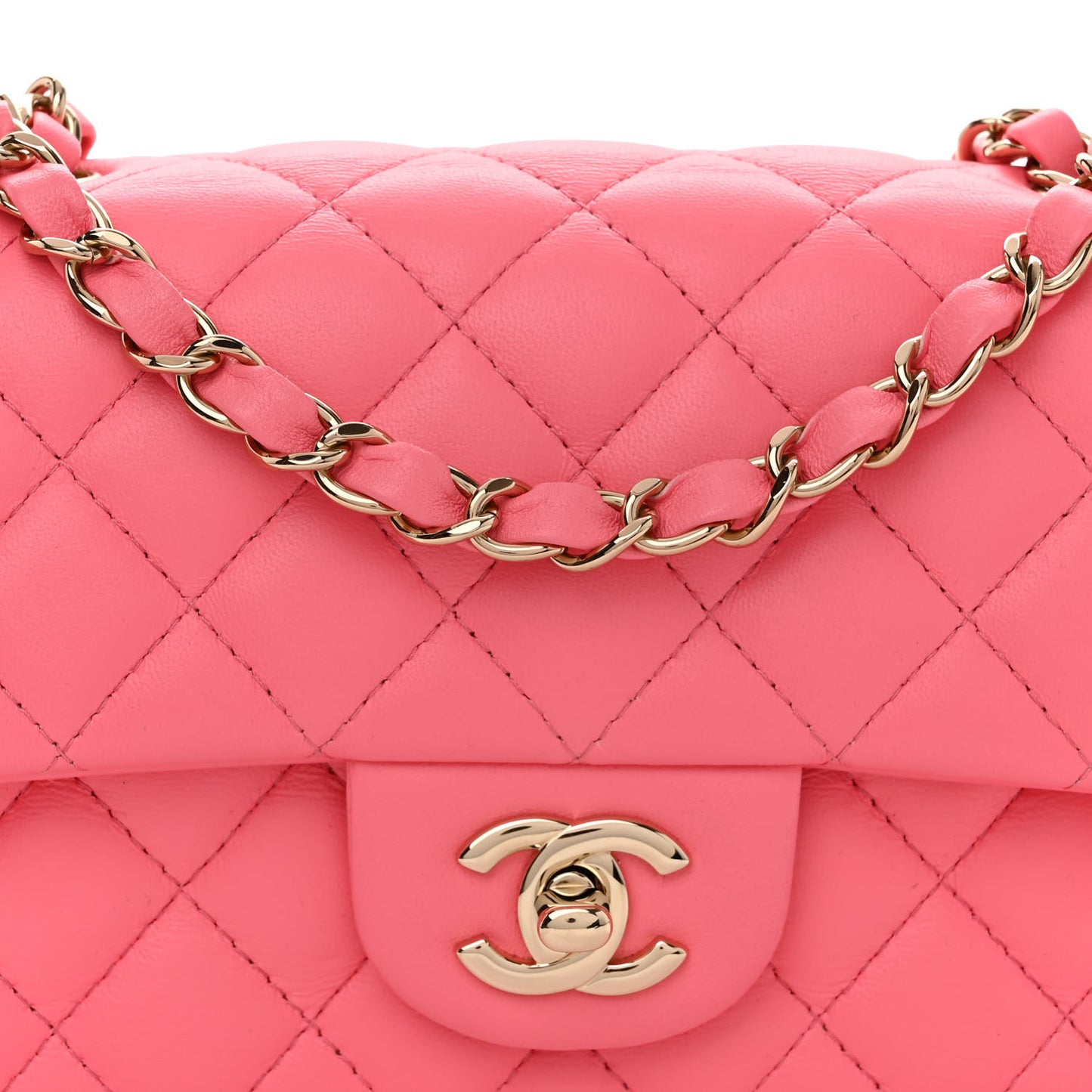 Lambskin Quilted Mini Rectangular Flap Pink