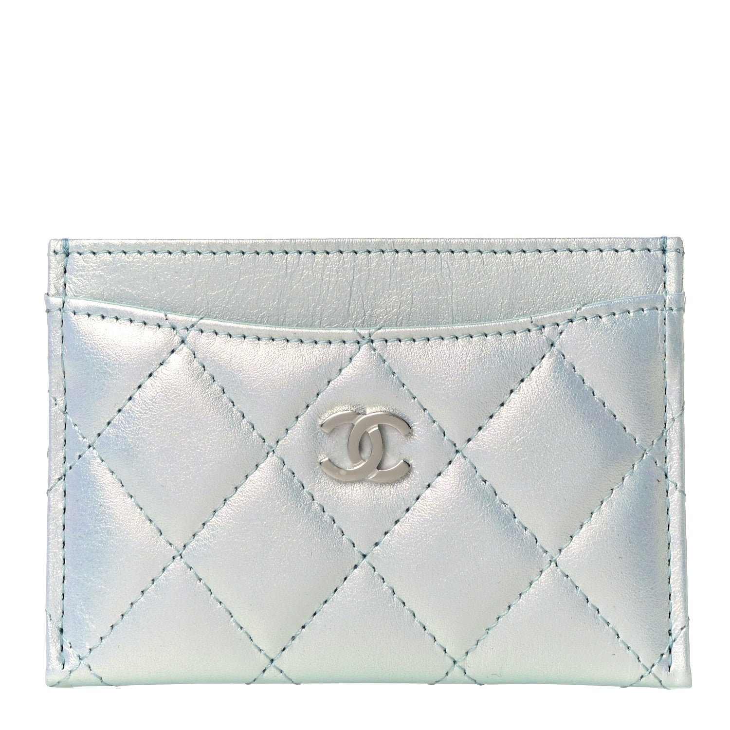 Chanel Iridescent Lambskin Quilted Card Holder Light Blue 1 of 11
