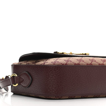 Gucci Monogram Textured Dollar Calfskin Small Horsebit 1955 Shoulder Bag Sahara Rubino Chardonnay 9 of 10