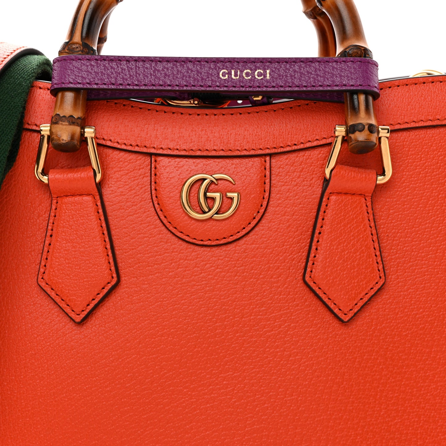 Textured Dollar Calfskin Web Small Diana Tote Bag Deep Orange Spicy Cyclamin