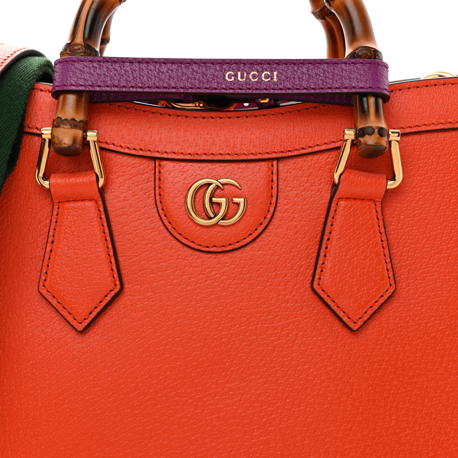 Gucci Textured Dollar Calfskin Web Small Diana Tote Bag Deep Orange Spicy Cyclamin 8 of 10