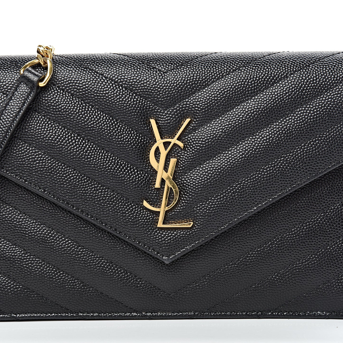 Grain De Poudre Matelasse Chevron Monogram Envelope Chain Wallet Black