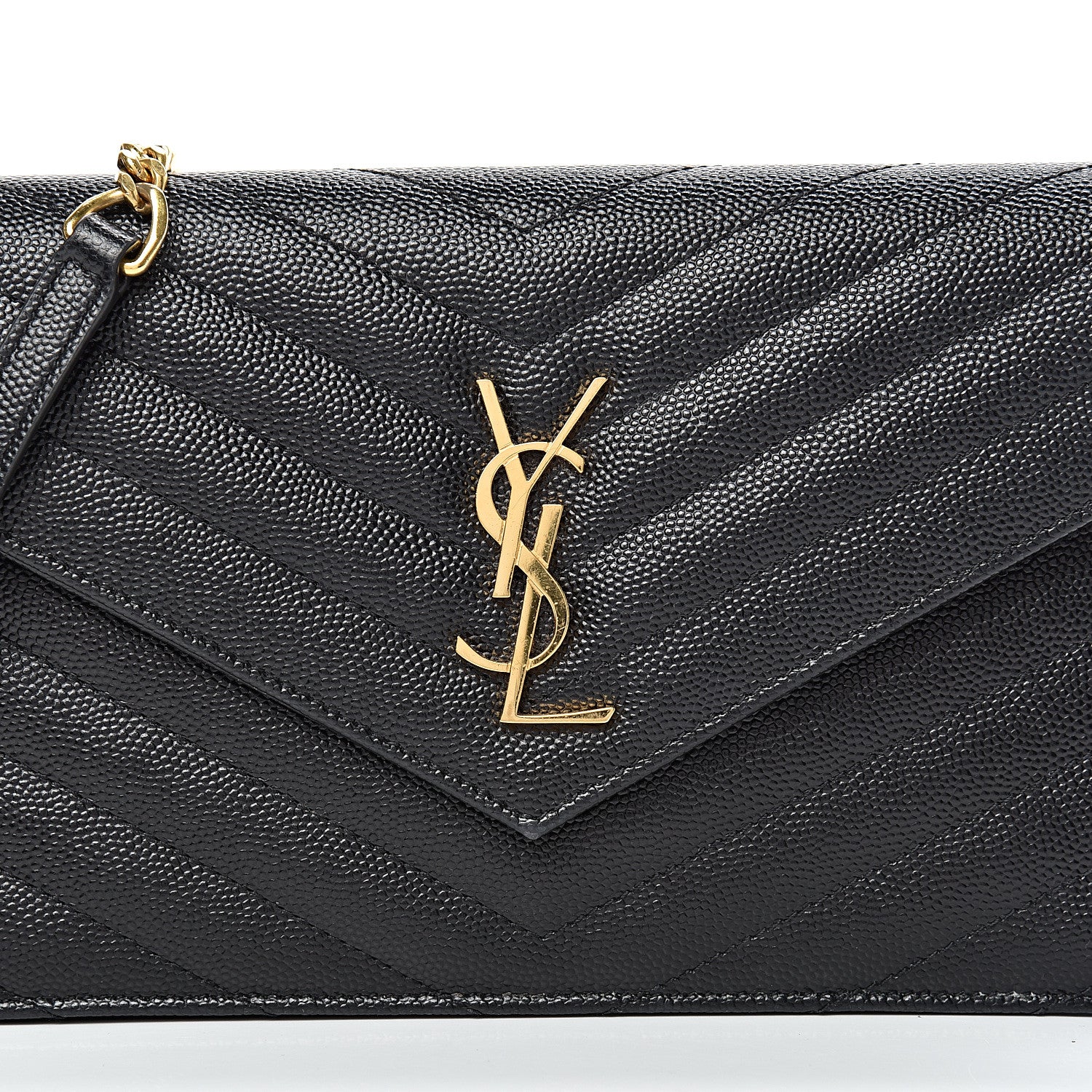 Saint Laurent Grain De Poudre Matelasse Chevron Monogram Envelope Chain Wallet Black 7 of 12