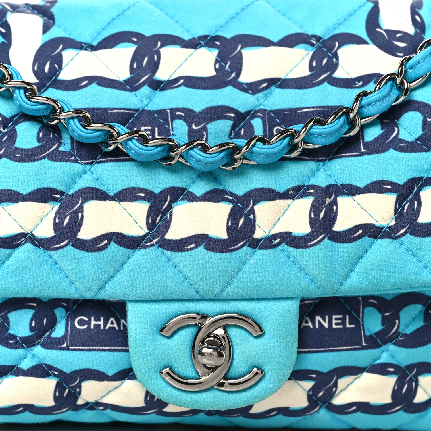 Chanel Silk Chain Printed Medium Single Flap Blue 8 of 11