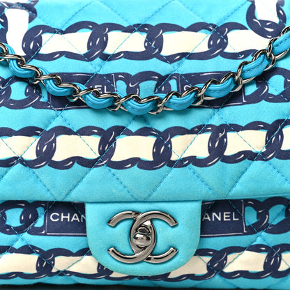 Chanel Silk Chain Printed Medium Single Flap Blue 8 of 11