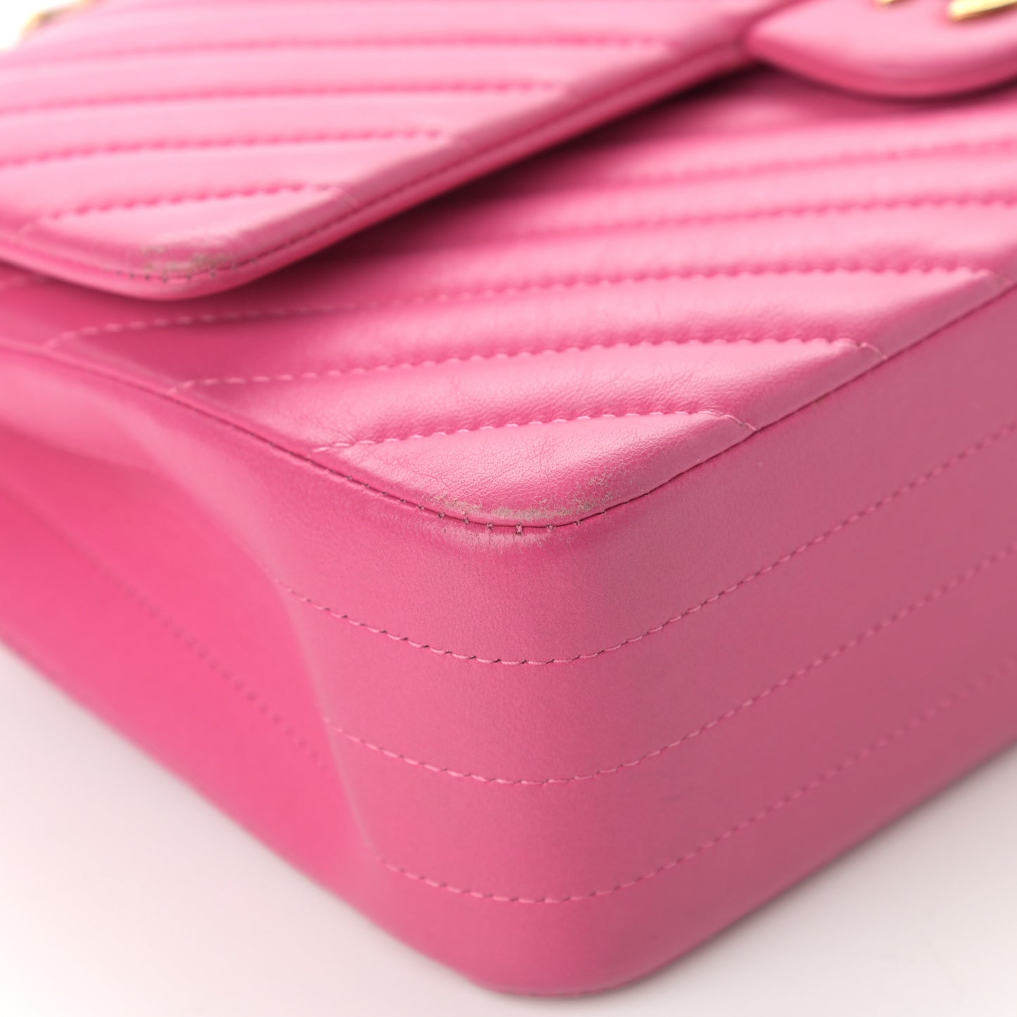 Lambskin Chevron Quilted Medium Double Flap Pink