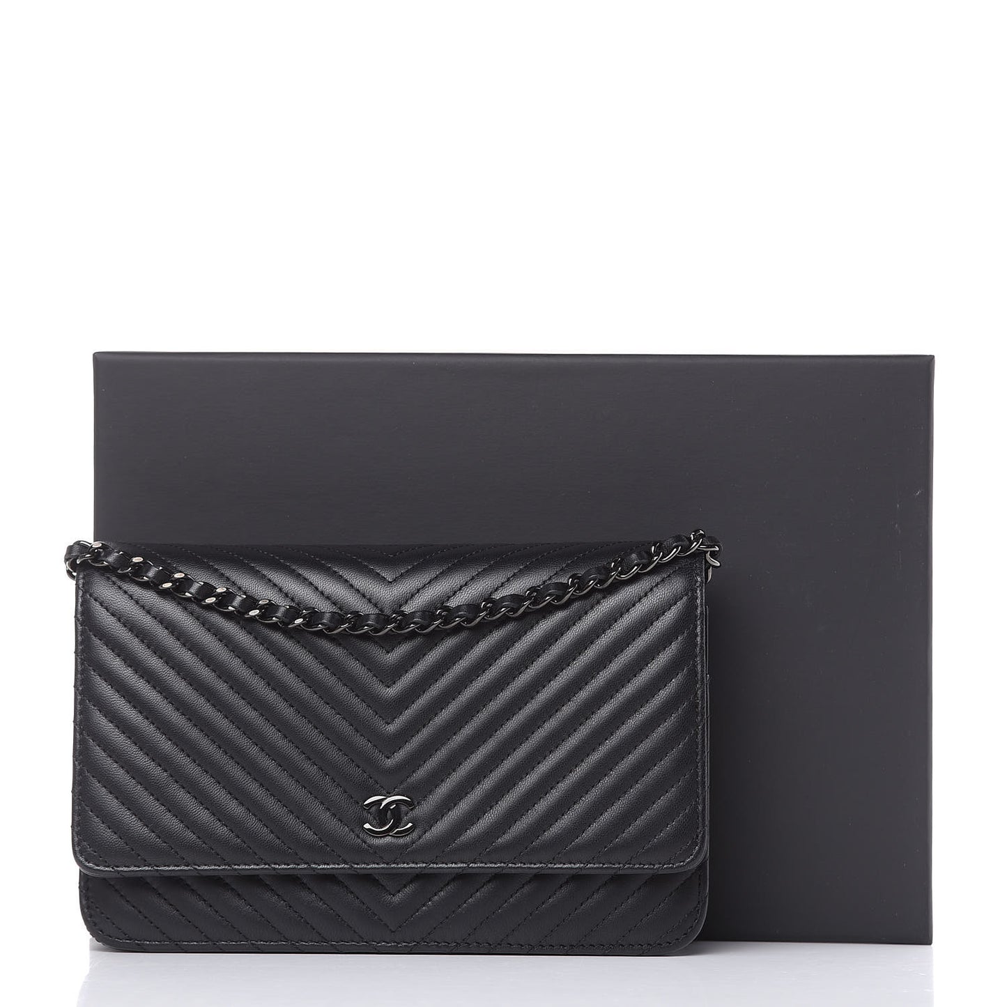 Lambskin Chevron Quilted Wallet On Chain WOC So Black