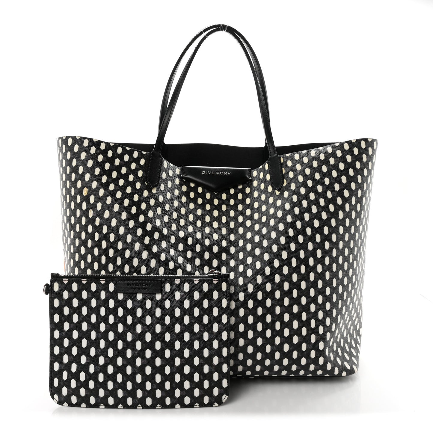 Coated Canvas Large Antigona Tote Black White