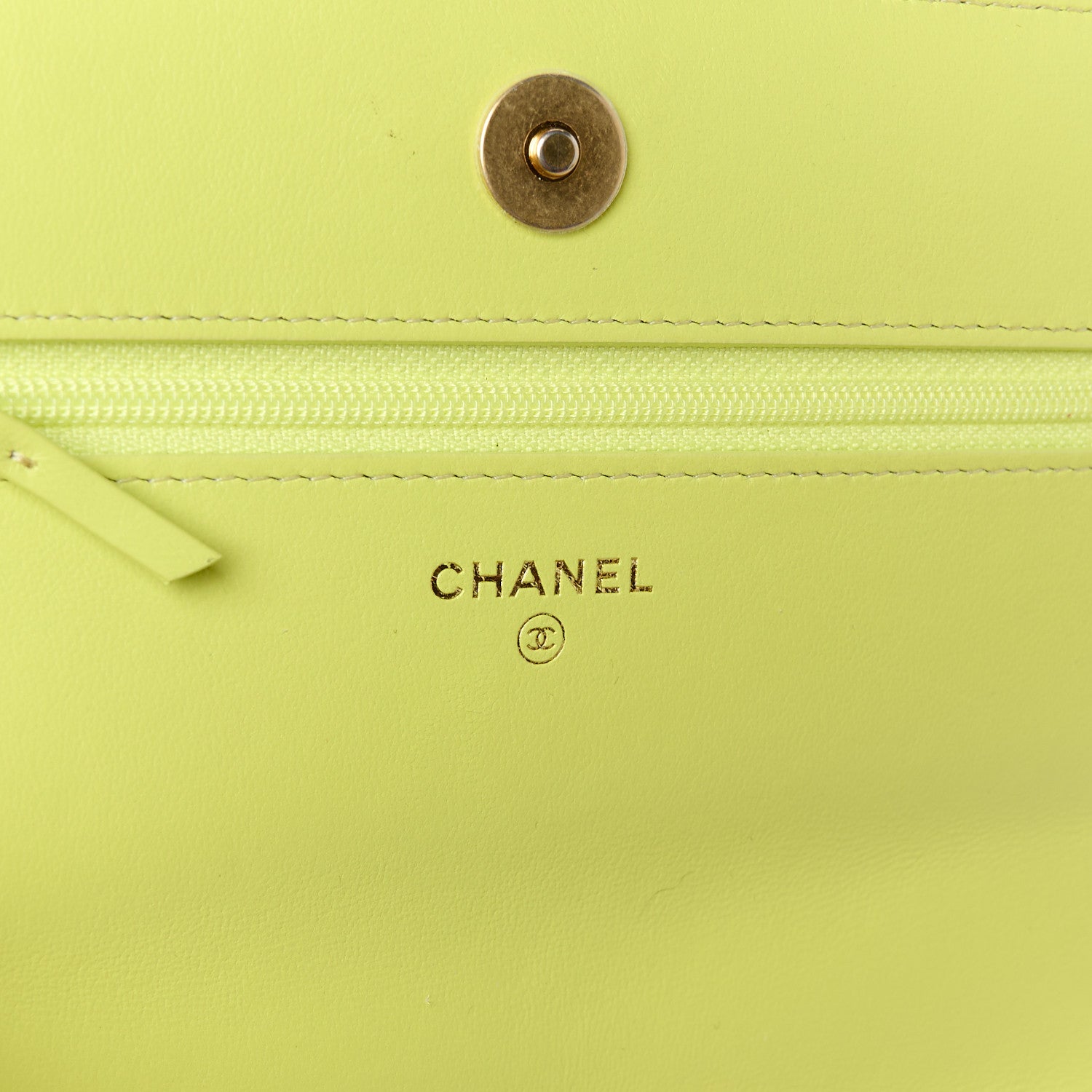 Chanel Shiny Lambskin Quilted Chanel 19 Wallet On Chain WOC Neon Yellow 6 of 11