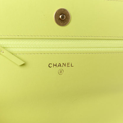 Chanel Shiny Lambskin Quilted Chanel 19 Wallet On Chain WOC Neon Yellow 6 of 11