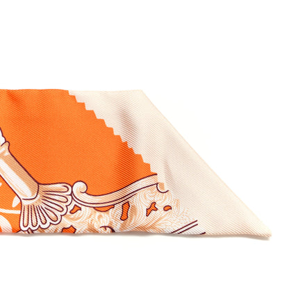 Hermes Silk Etriers Remix Twilly Orange Creme Beige 5 of 5