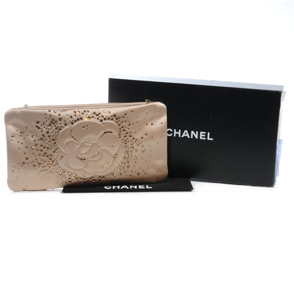 Chanel Satin Diamante Camellia Evening Clutch Bag Light Beige 5 of 8