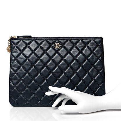 Chanel Lambskin Quilted Pearl Crush Medium Cosmetic Case Dark Blue 2 of 8