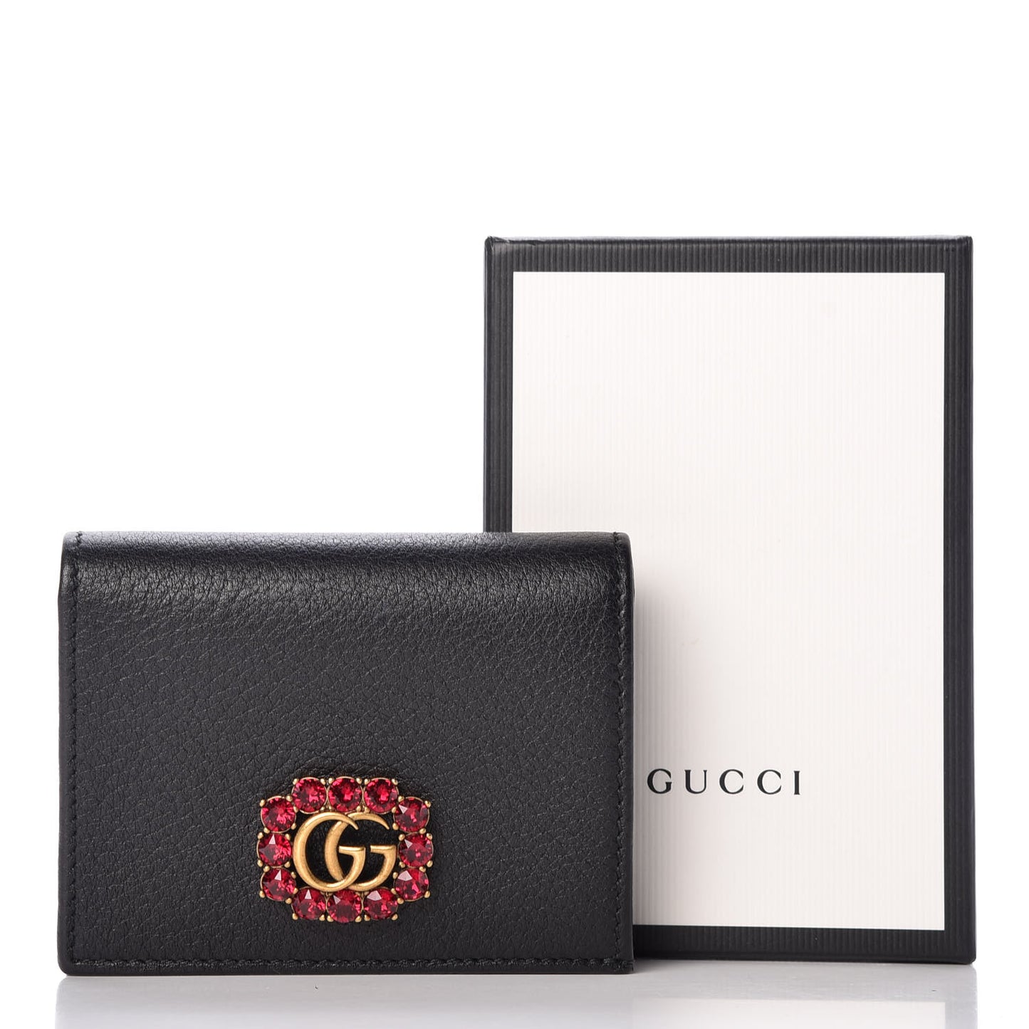 Calfskin Crystal Double G Card Case Black