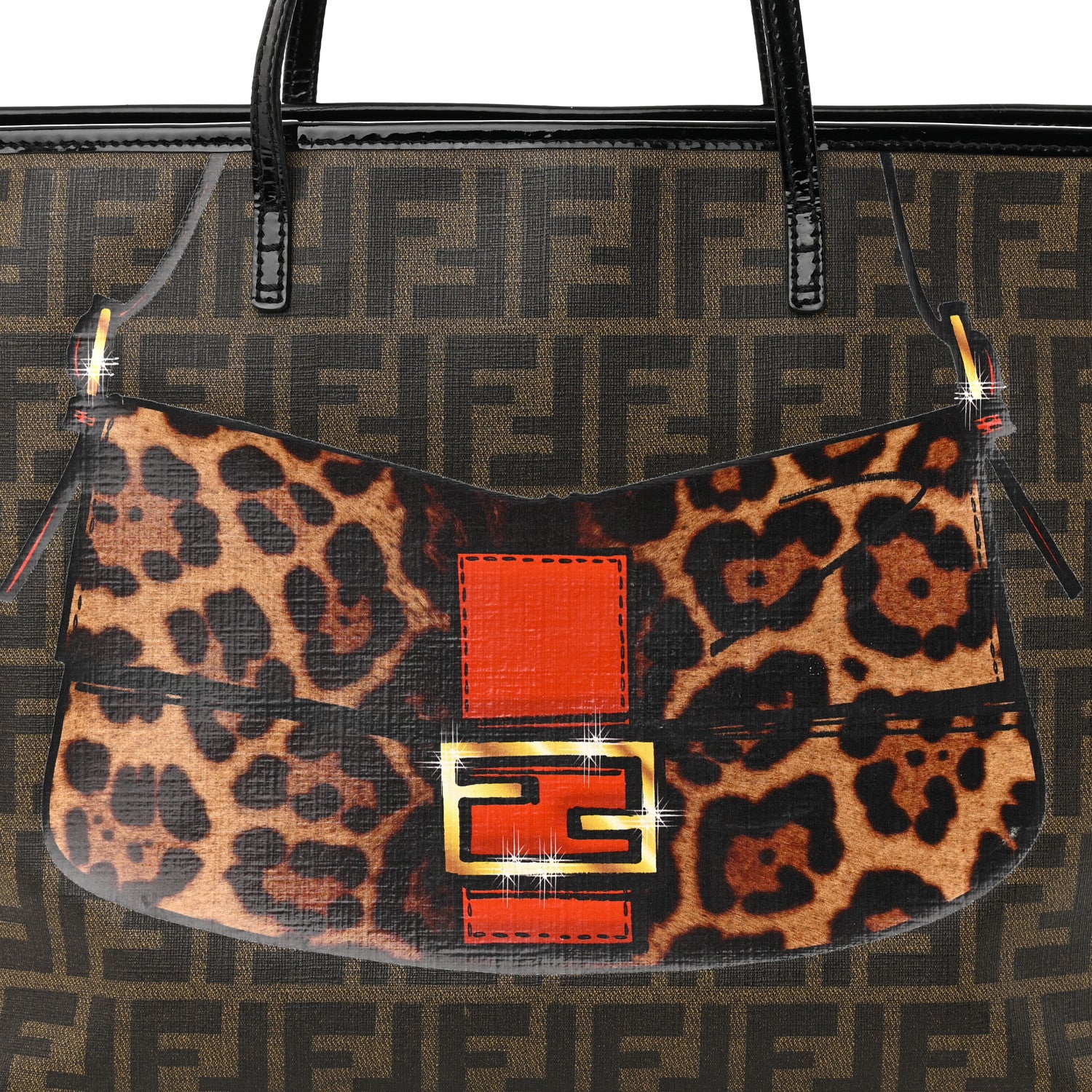 Fendi Zucca Spalmati Patent Baguette Print Medium Roll Tote Tobacco 8 of 12