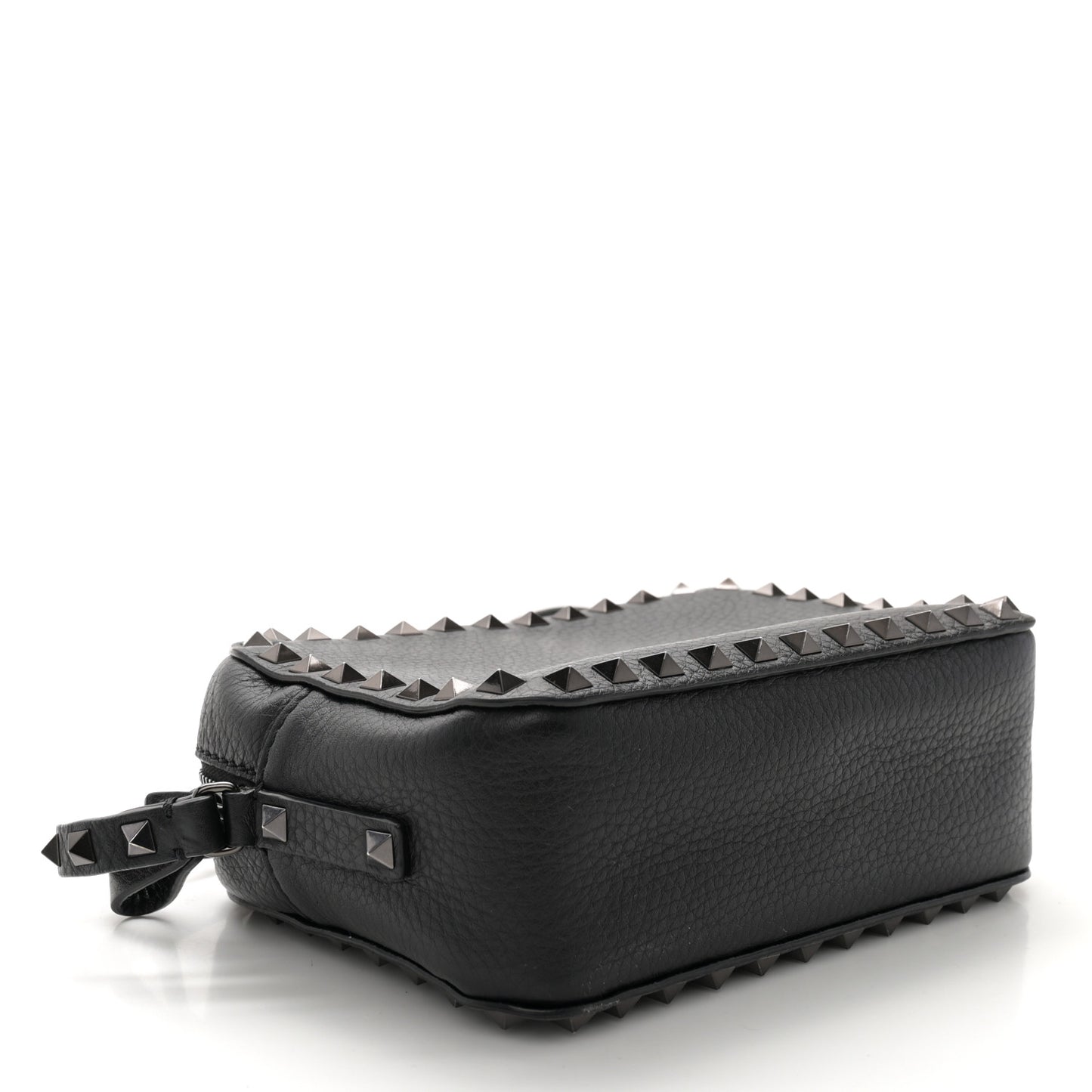 Grained Calfskin Rockstud Camera Crossbody Bag Black