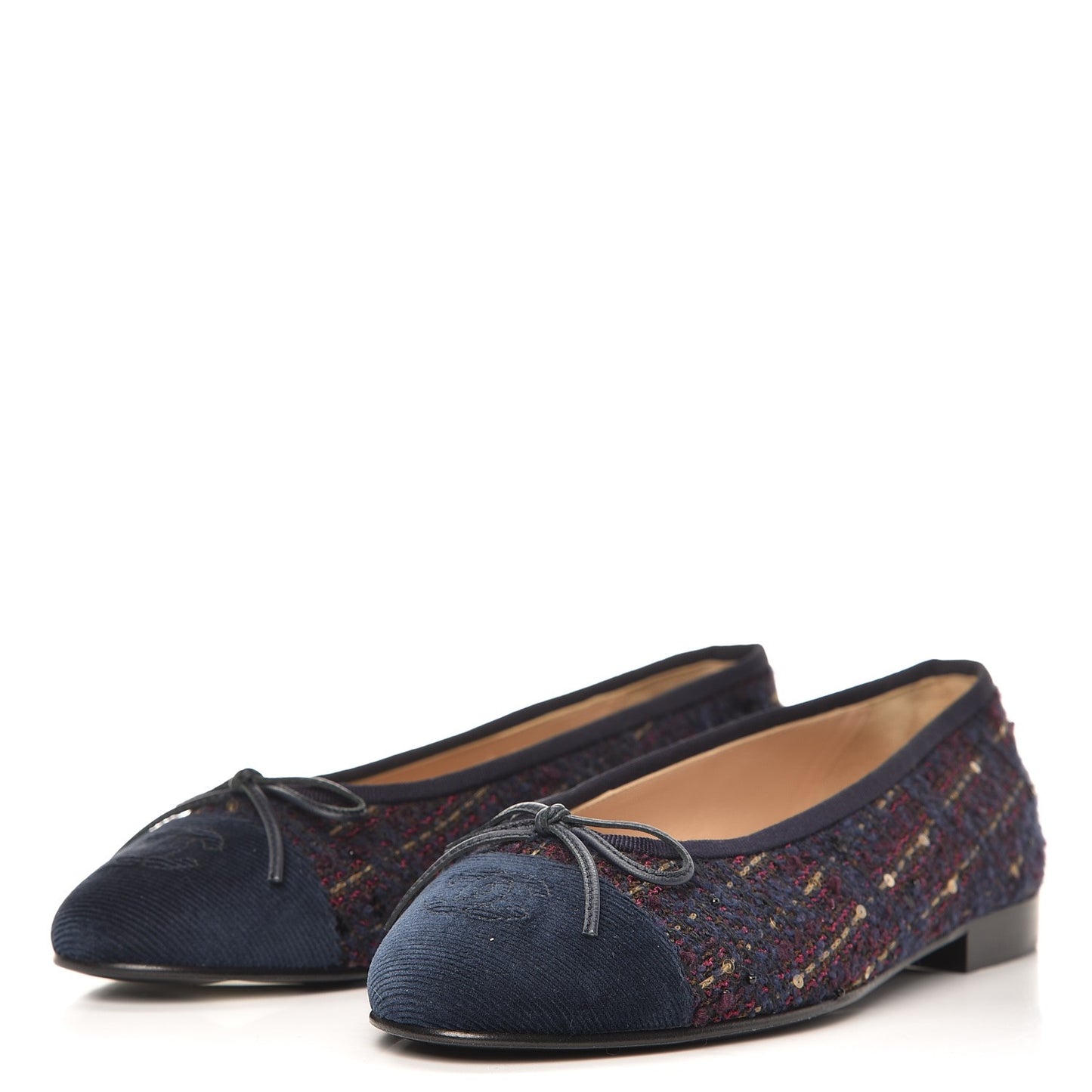 Tweed Flannel Cap Toe Ballerina Flats 37 Navy