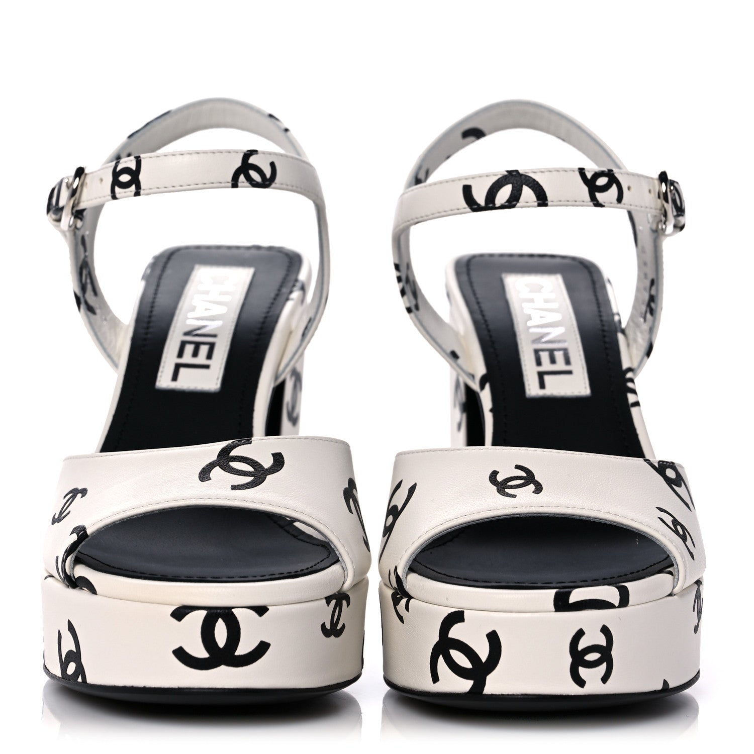 Chanel Printed Lambskin CC Platform Sandals 35 White Black 2 of 9