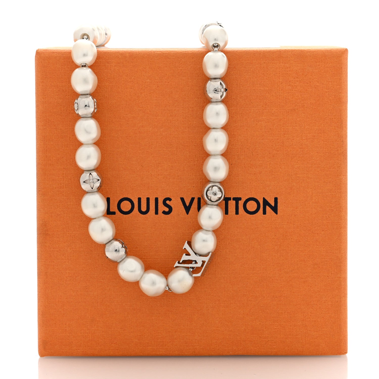 Louis Vuitton Metal Pearl Necklace Silver 5 of 5