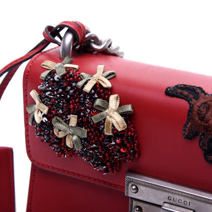 Gucci Calfskin Bee Embroidered Small Padlock Shoulder Bag Hibiscus Red 11 of 15