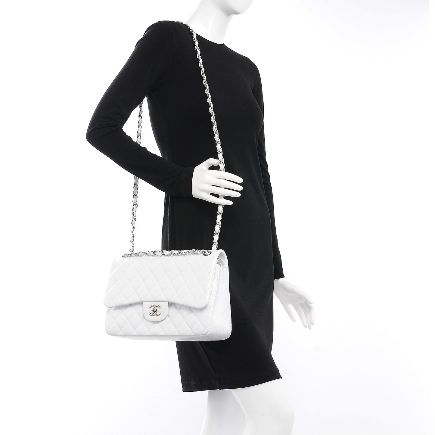Caviar Quilted Jumbo Double Flap White