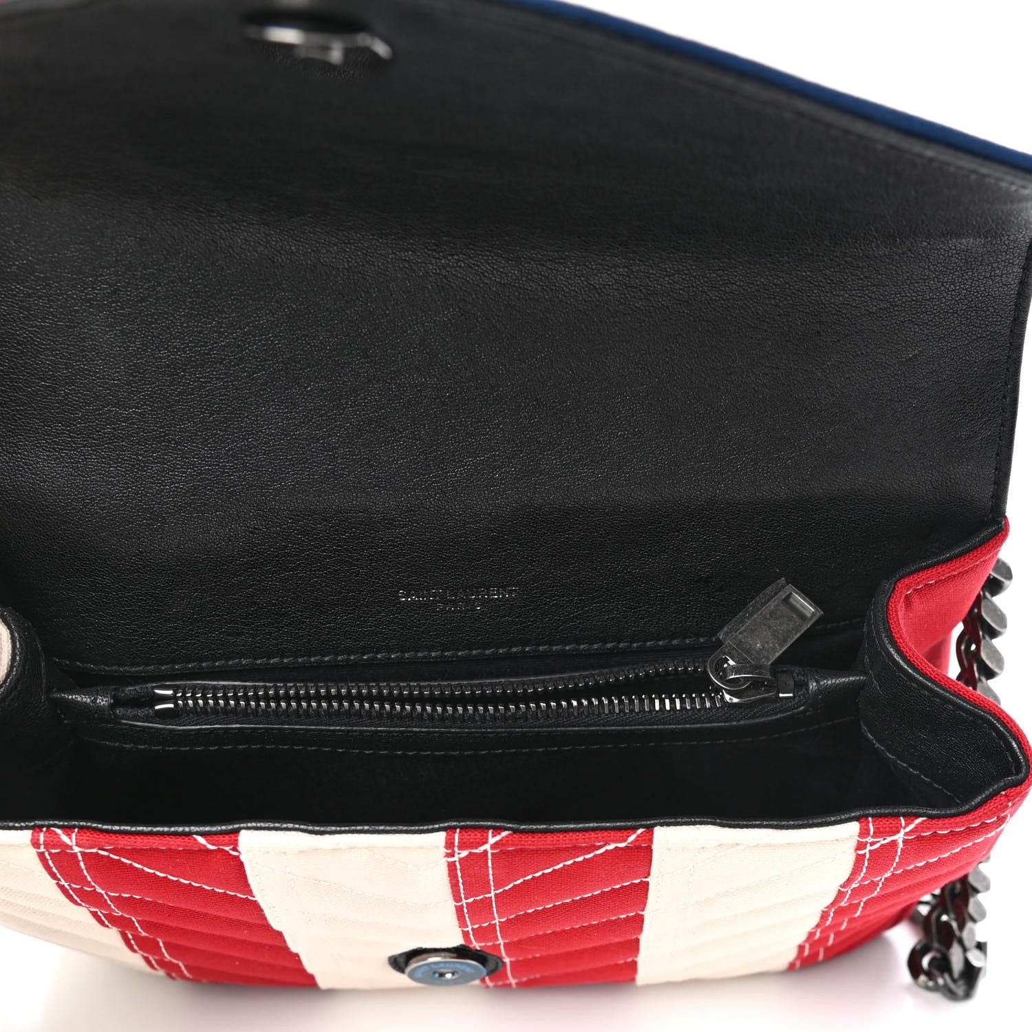 Saint Laurent Canvas Matelasse Chevron American Flag Monogram Medium College Bag Red Blue 5 of 11