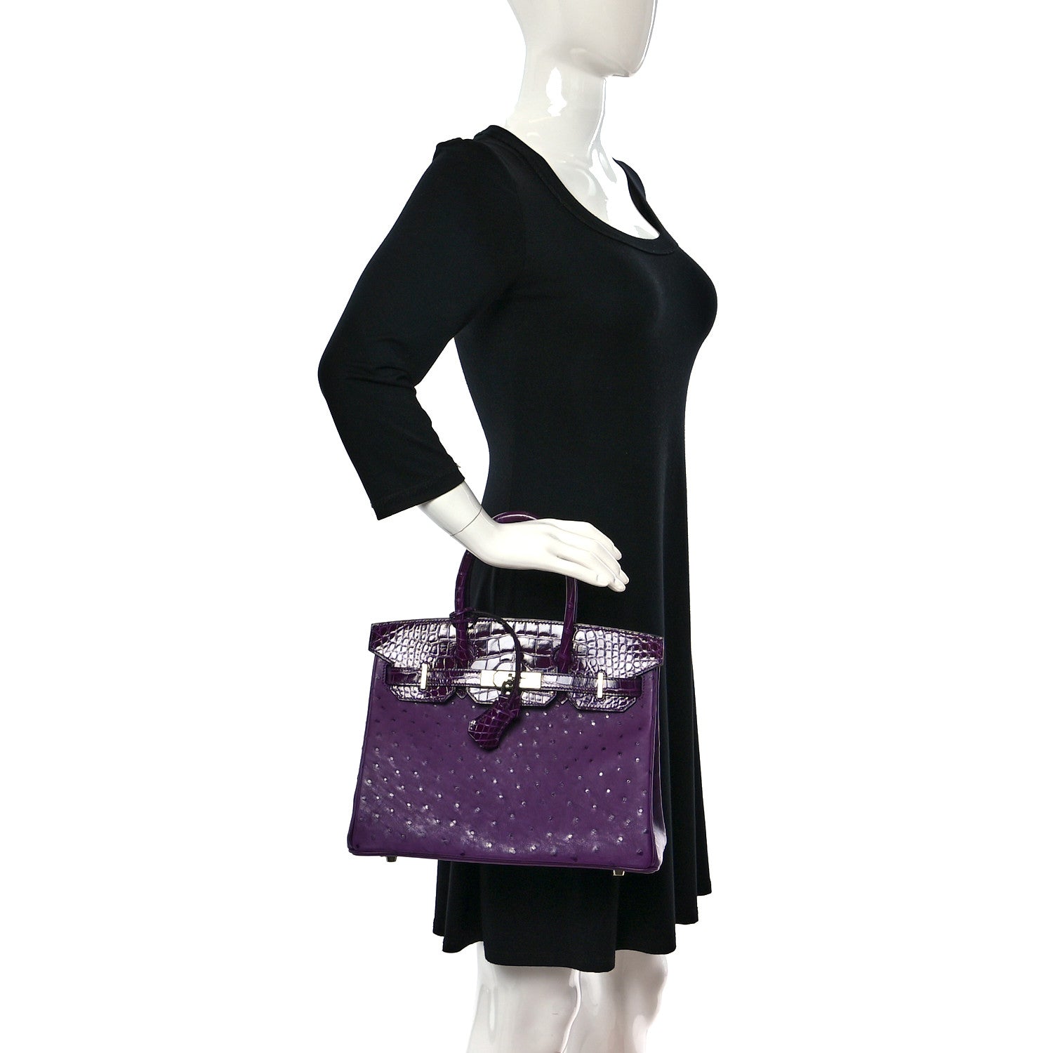Hermes Ostrich Shiny Alligator Birkin Touch 30 Violine Cassis 2 of 12