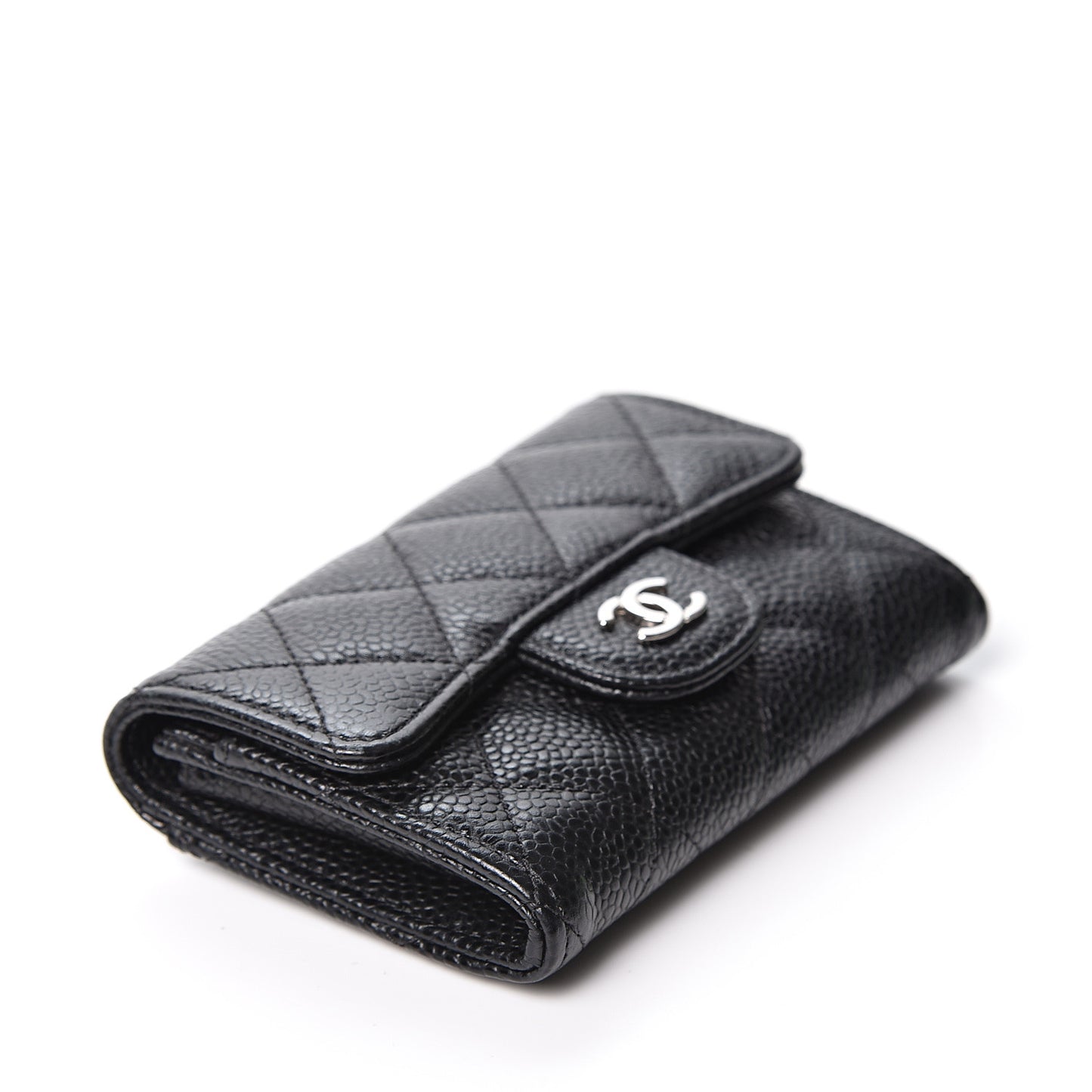 Caviar Quilted Flap Card Holder Wallet Black