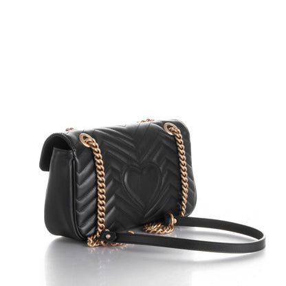 Gucci Calfskin Matelasse Small GG Marmont Shoulder Bag Black 3 of 7