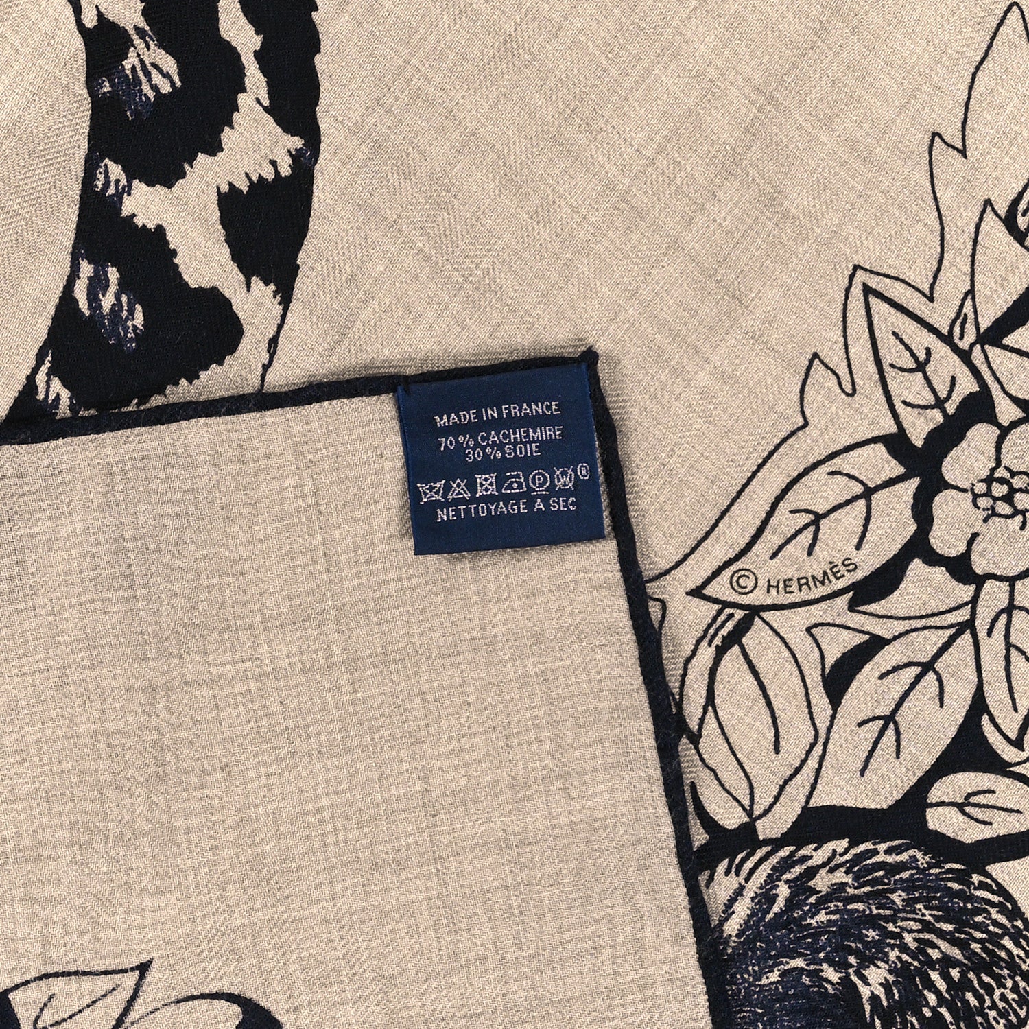 Hermes Cashmere Silk Jungle Love Tattoo Shawl 140 Natural Bleu Black 3 of 3
