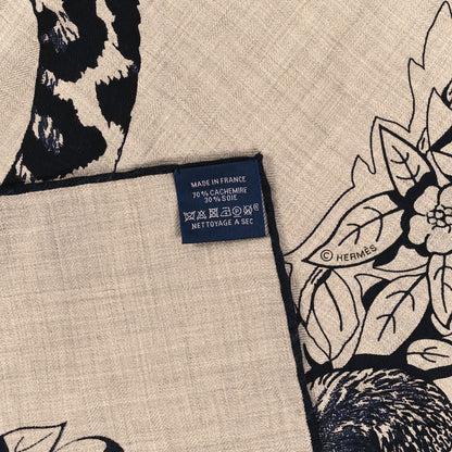 Hermes Cashmere Silk Jungle Love Tattoo Shawl 140 Natural Bleu Black 3 of 3